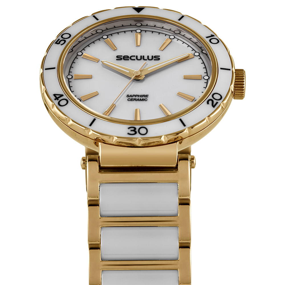 Miniatura Relógio Feminino Cerâmica Madrepérola Dourado