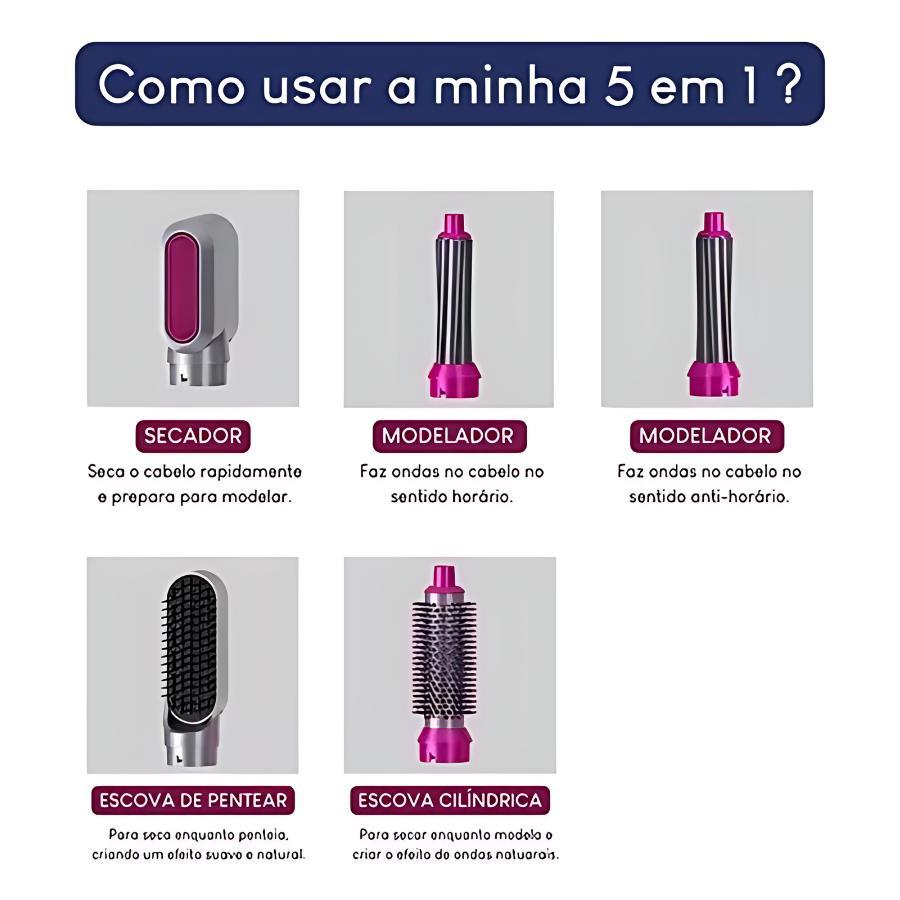 Miniatura Escova Modeladora 5 Em 1 Secador Cabelo Multifuncional 220V
