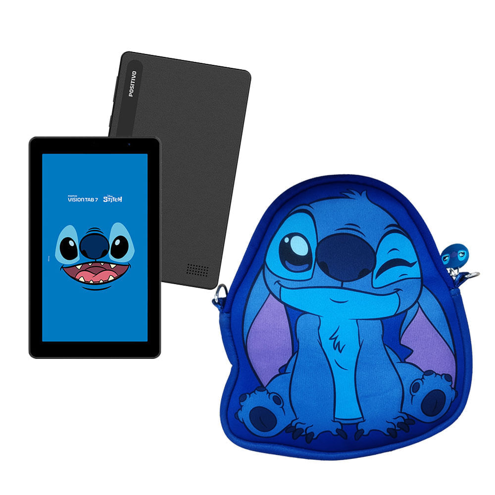 Tablet Positivo Vision TAB 7 Stitch + Capa e Bolsa - Octa-Core 3GB RAM 64GB Android 14 Go Wi-Fi Tela 7” IPS – Preto