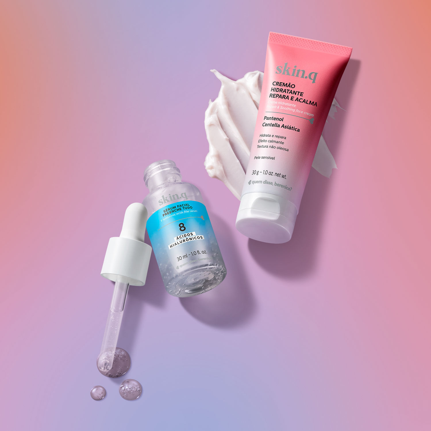 Miniatura Combo Skin.q: Sérum Preenche Tudo 30ml + Cremão Repara e Acalma 30ml