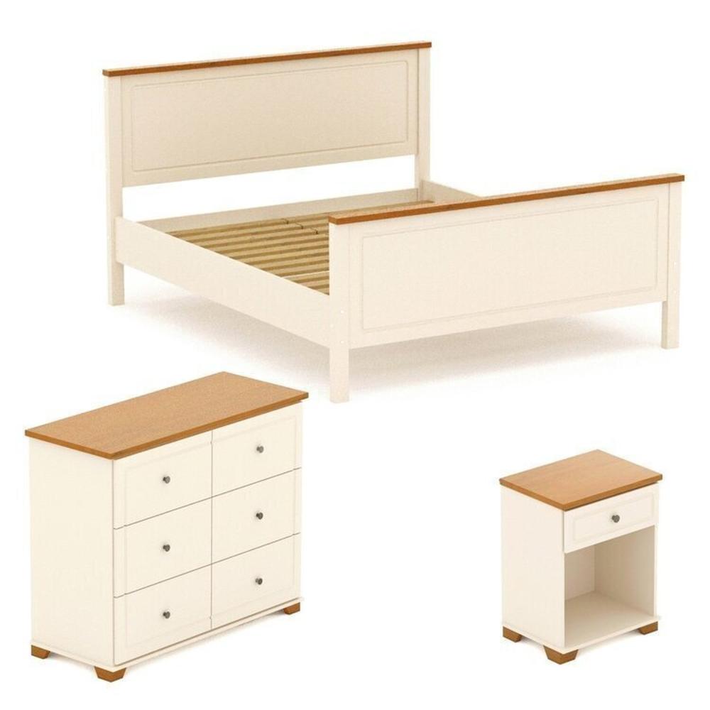Miniatura Conjunto Dormitório 1 Cama Queen 1 Mesa de Cabeceira 1 Cômoda Ananda CabeCasa MadeiraMadeira Imbuia/Offwhite