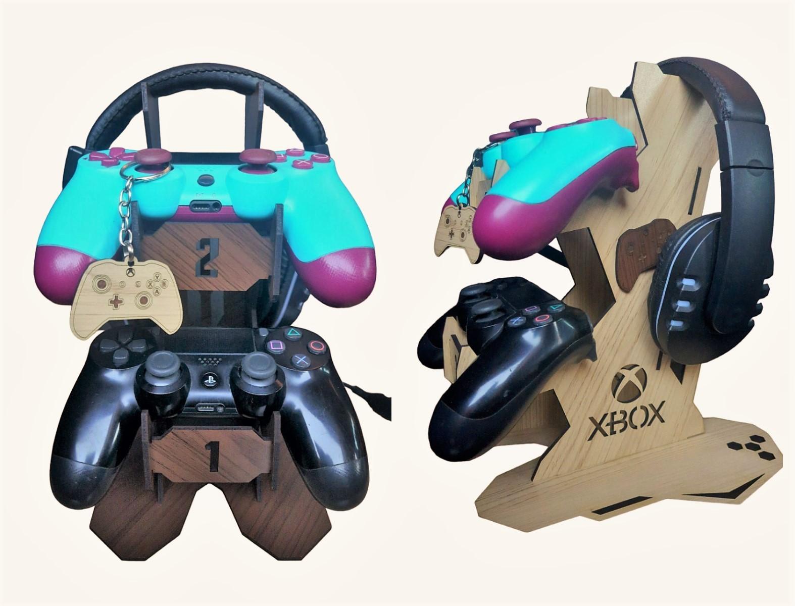 Suporte 2 Controles Headset Xbox + Chaveiro MDF Rosa