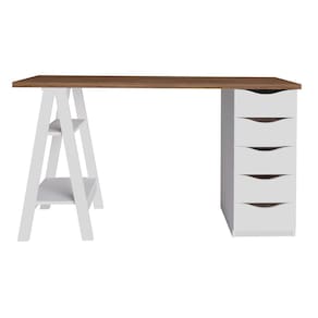 Escrivaninha Artany Spirit II com 5 Gavetas Marrom/Branco