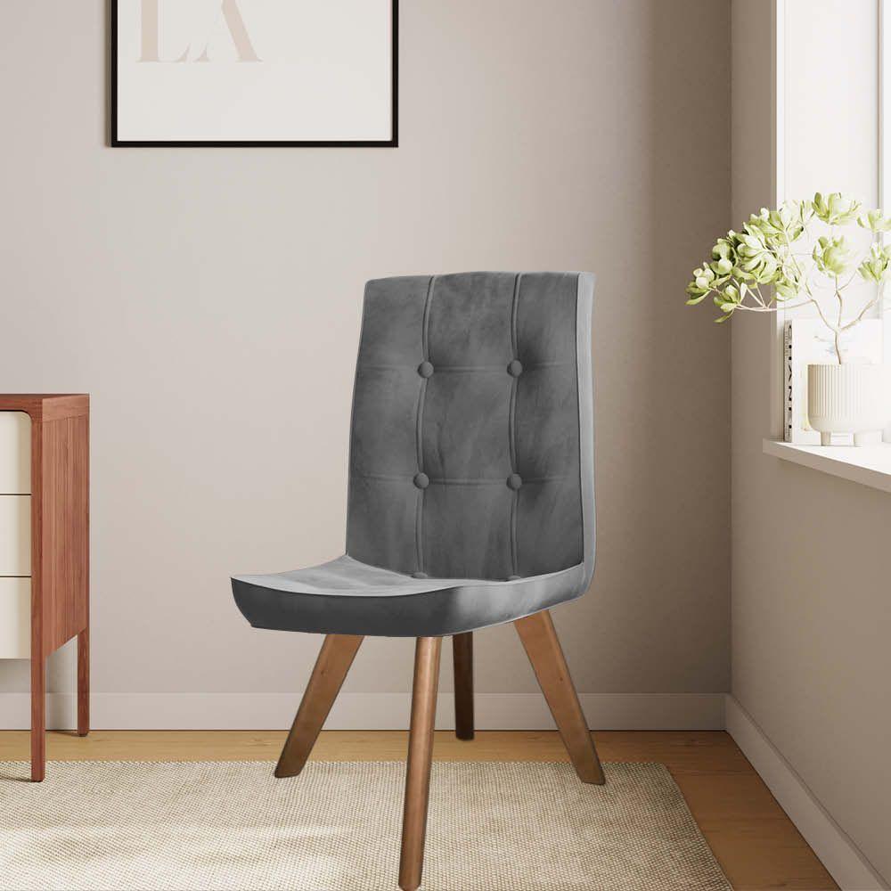 Miniatura Conjunto 03 Cadeira De Jantar Drop Com Botão Base Giratória Caramelo Corino Cinza