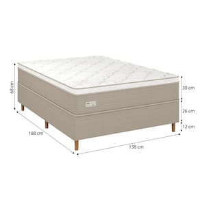 Miniatura Cama Box Casal Umaflex Milão com Revestimento em Malha + Colchão com Euro Pillow e Molas Ensacadas 30x138x188cm – Bege e Branca