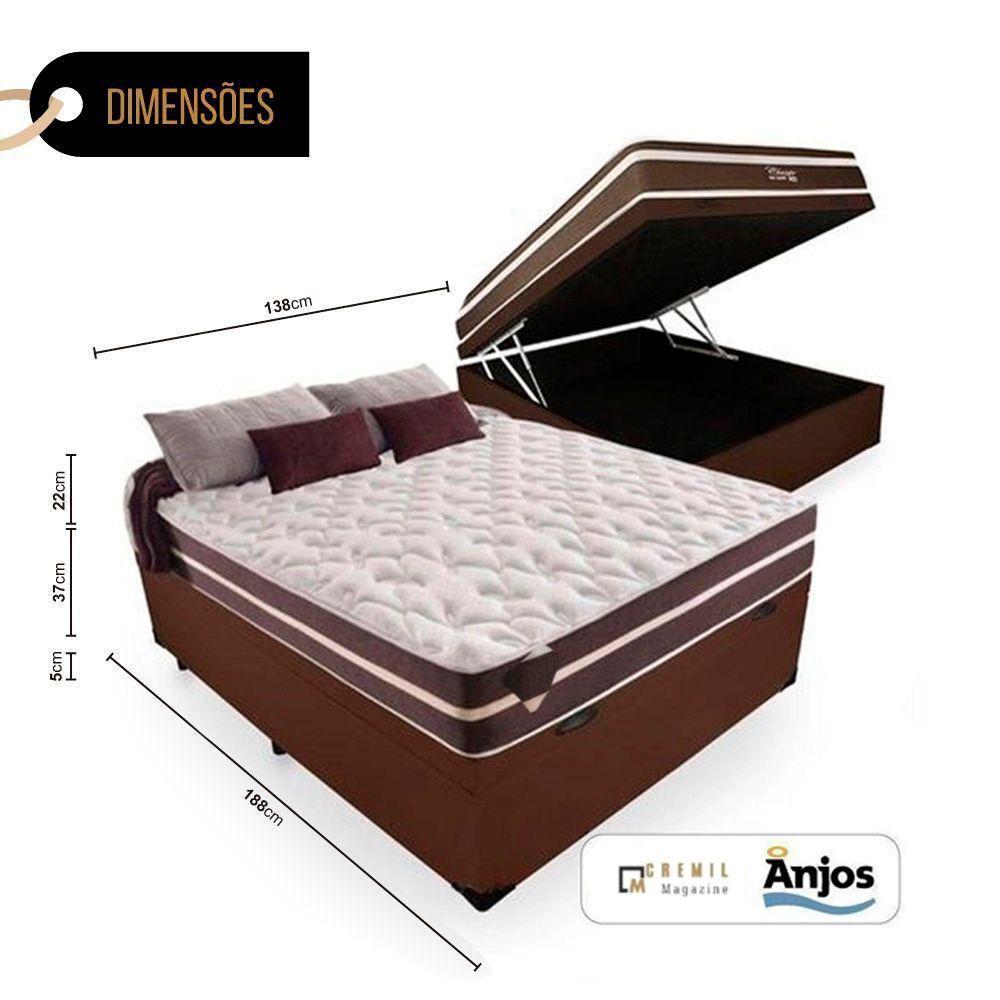 Miniatura Cama Box Com Baú Casal + Colchão De Molas 138Cm Marrom