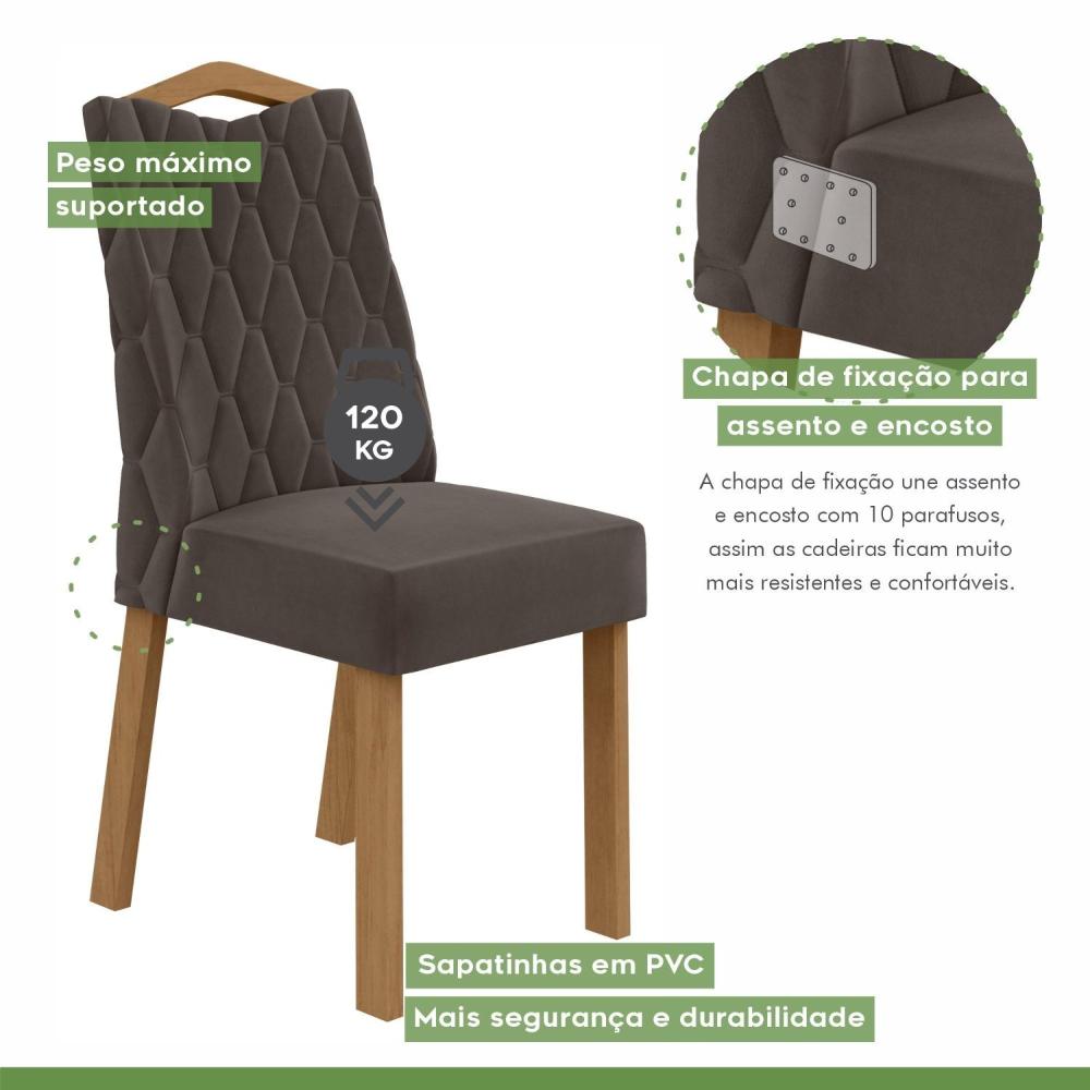 Conjunto 2 Cadeiras para Sala de Jantar Estofadas Vênus Amêndoa Clean/Veludo Liso Marrom