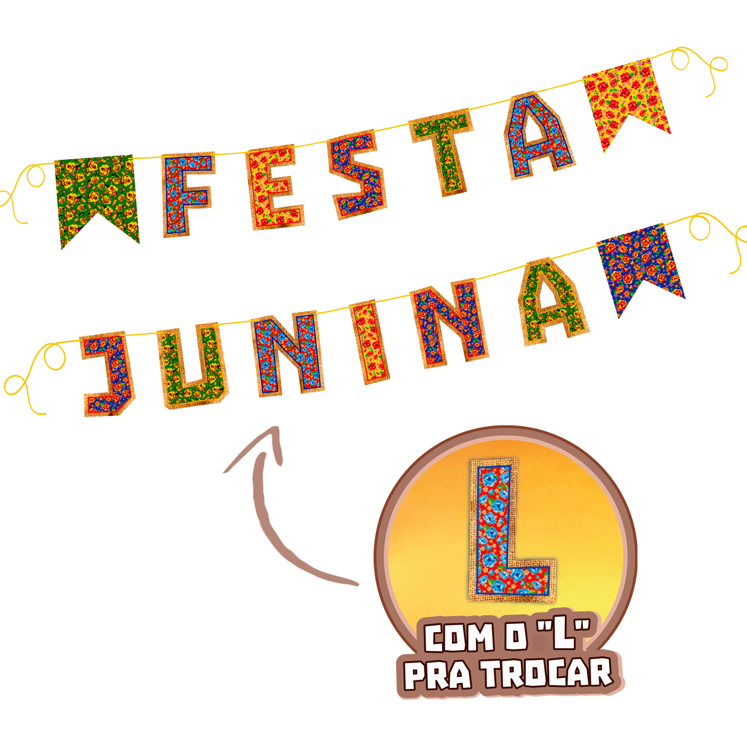 Miniatura Faixa Decorativa Festa Junina Colorida com Letra Reserva AMARELO