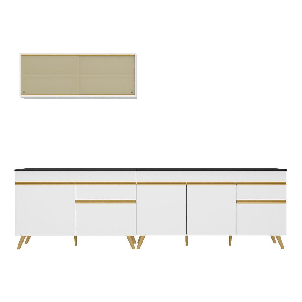 Miniatura Armário de Cozinha Compacta 270cm Veneza Multimóveis V2077 Branco/Dourado
