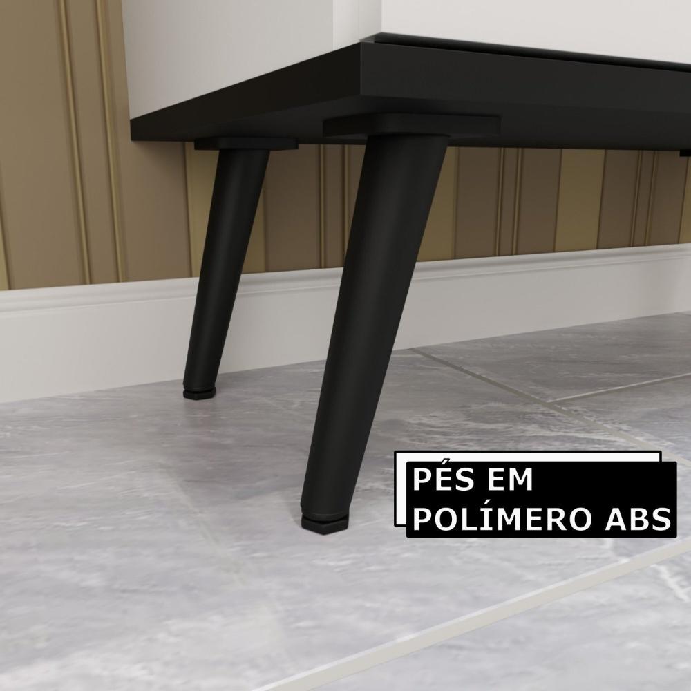 Conjunto de Banheiro Gabinete com Pés com Cuba e Espelheira Veneza Branco/Preto