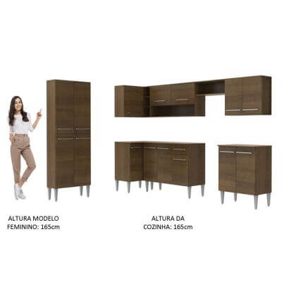 Cozinha Completa de Canto Reto Madesa Emilly Moon com Armário e Balcão 15 Portas 1 Gaveta Rustic Cor:Rustic