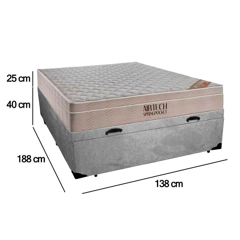 Miniatura Cama Box Baú Casal Suede + Colchão Ortobom Airtech Molas Ensacadas 138x188x65 Cinza