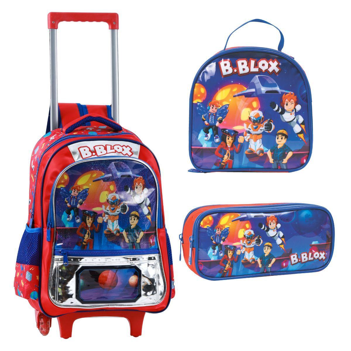 Miniatura Kit Mochila Rodinha Lancheira Estojo Infantil Roblox B-Blox