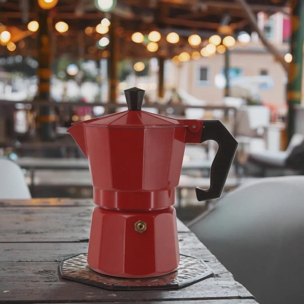 Cafeteira Italiana Moka em Alumínio 300ML para 6 Xícaras Vermelha, Ideal para Café Expresso em Casa