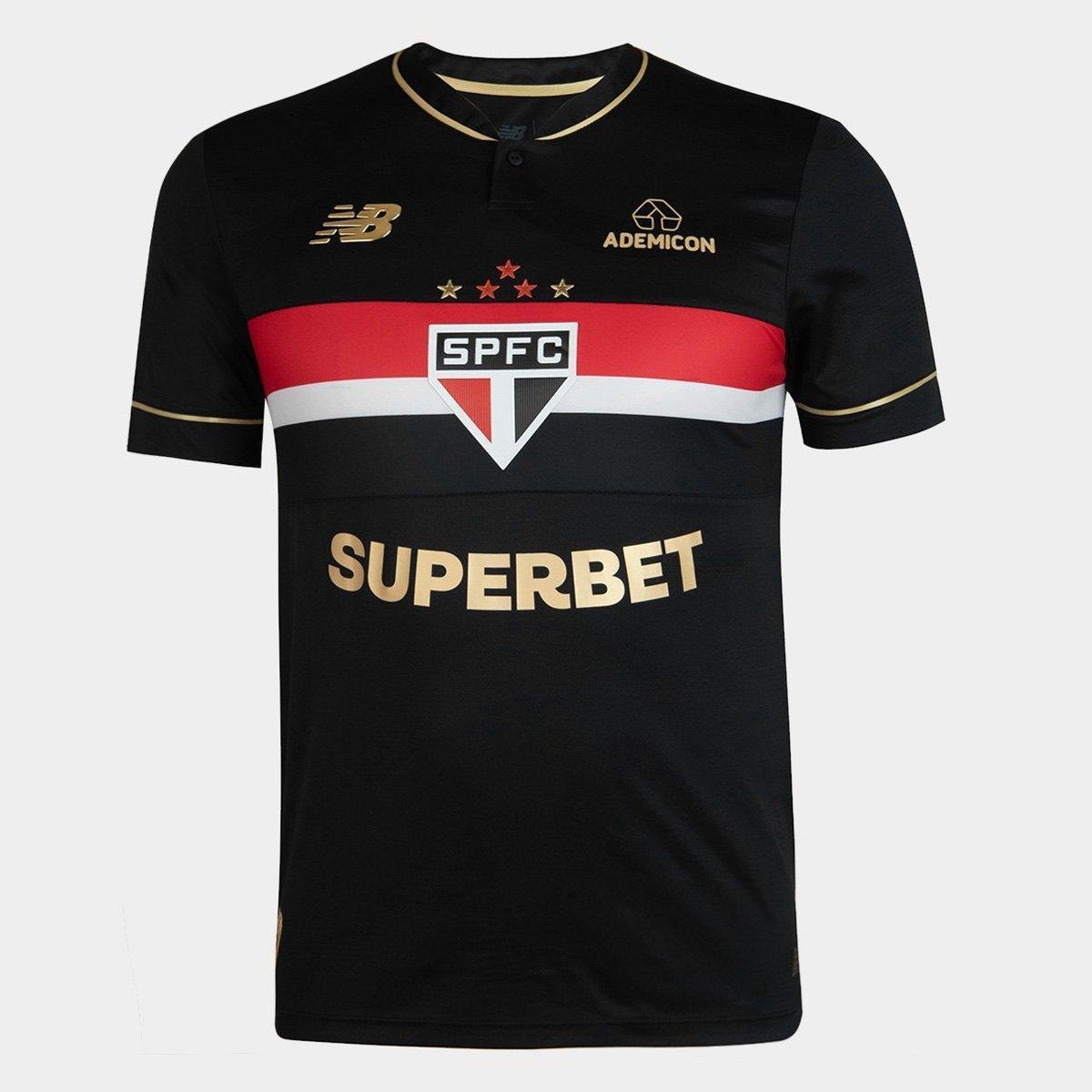 Miniatura Camisa São Paulo III 25/26 s/n° Jogador Comemorativa New Balance Masculina Preto+Vermelho - EEGG