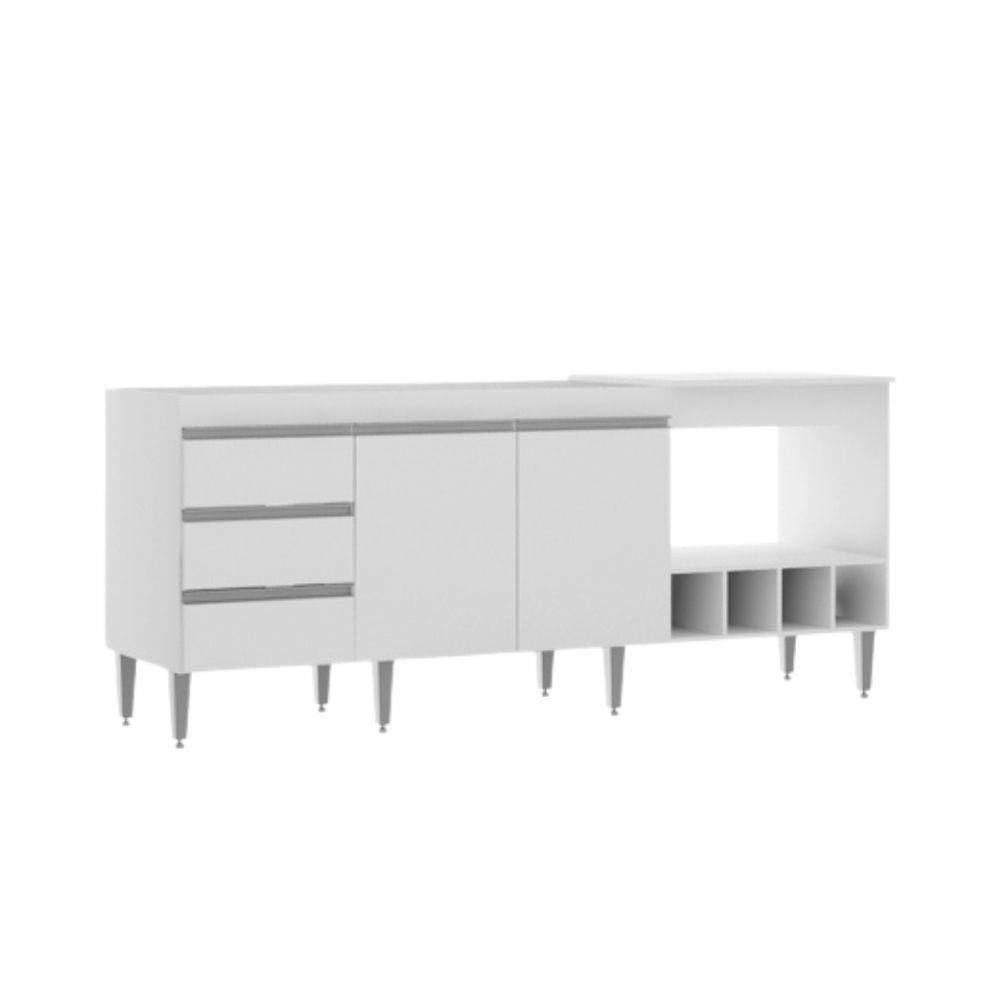 Miniatura Kit Armário De Cozinha Para Pia 120cm E Balcão Para Cooktop 4 Bocas Menu Móveis Branco