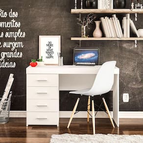 Miniatura Mesa para Computador ou Escritório Politorno Malta com 4 Gavetas Branco