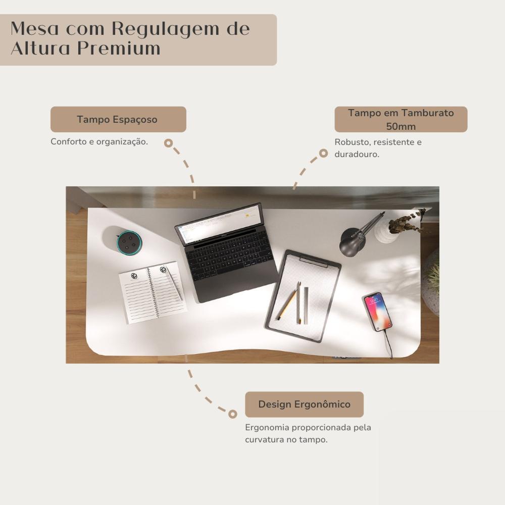 Mesa para Escritório com Regulagem de Altura Entrada Usb Ergonômica em Tamburato Olmo