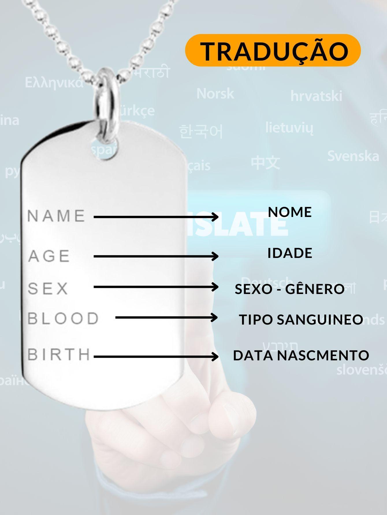 Miniatura Cordão Corrente Masculino 60Cm Placa Identificação Exército