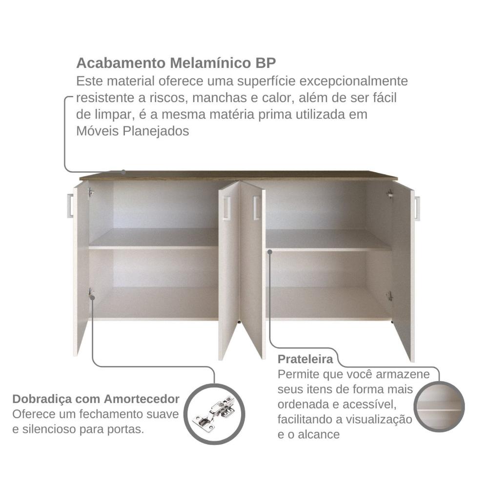 Armário Duplo Baixo para Quarto Moderno Branco/ Mel