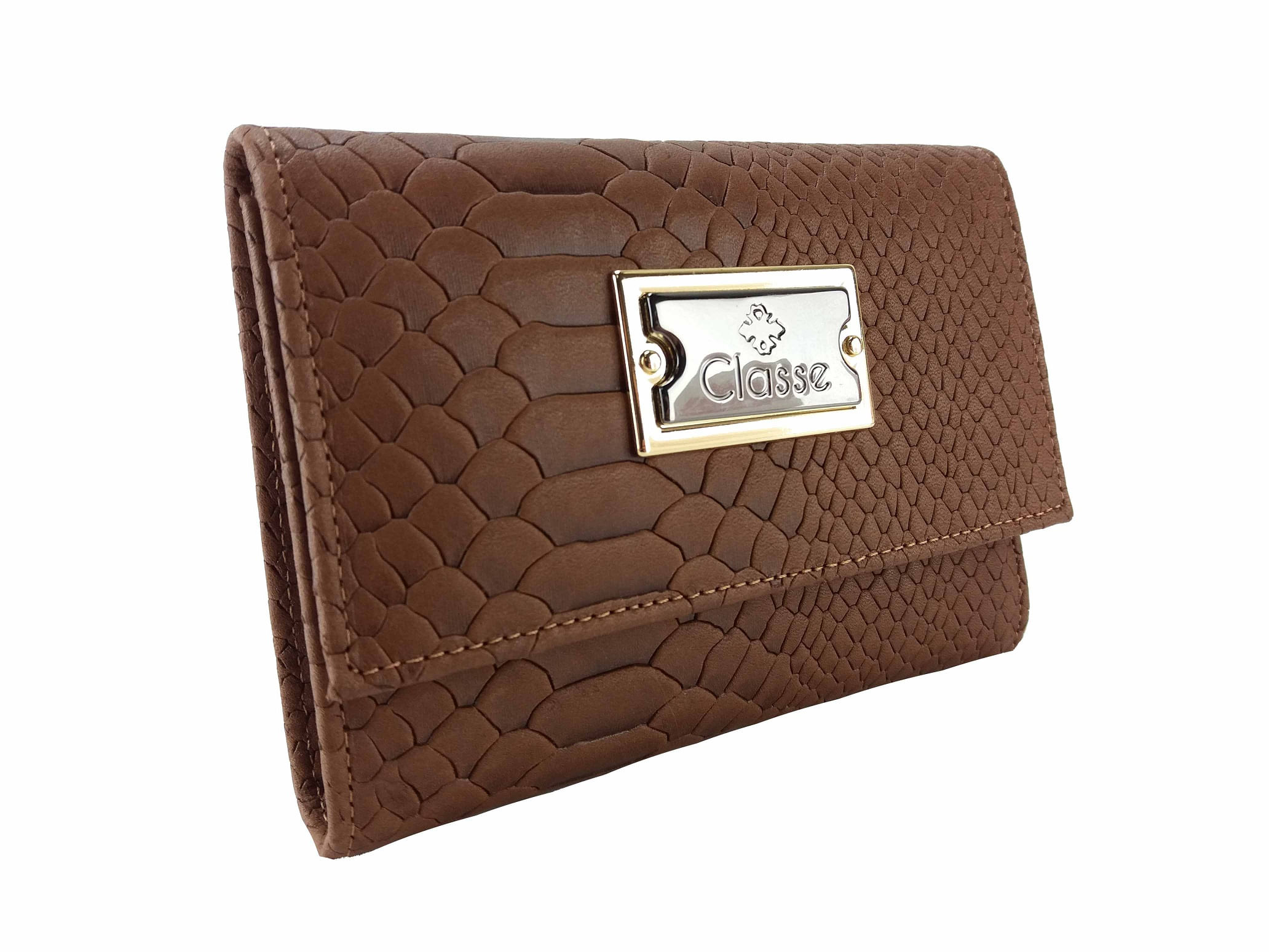 Miniatura Carteira Couro Feminina Croco Marrom CTF 241 Classe Couro