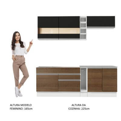 Cozinha Completa Madesa Parma com Armário e Balcão (Sem tampo e Pia) Branco/Rustic/Preto Cor:Branco/Rustic/Preto