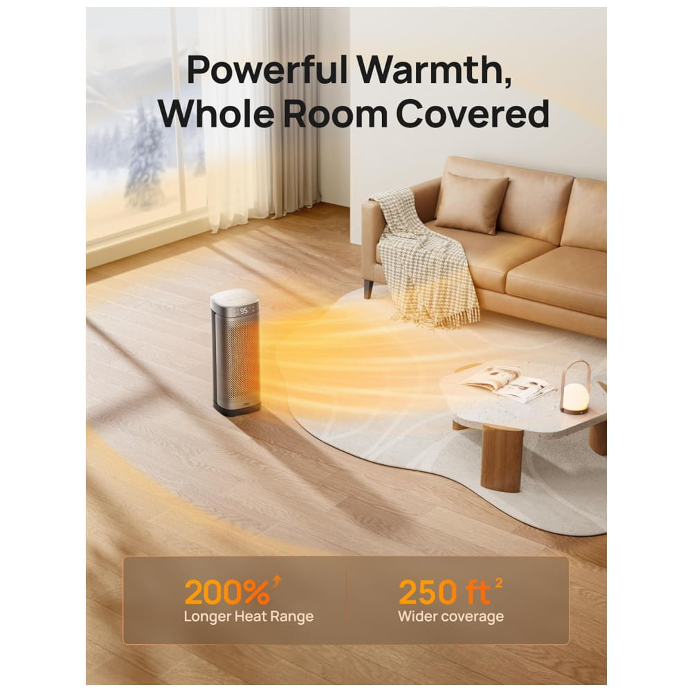 Aquecedor Doméstico Dreo 1500W: Controle Remoto, Cerâmica PTC, Timer 12h, Oscilação 70° - Ideal para Quartos e Ambientes Internos