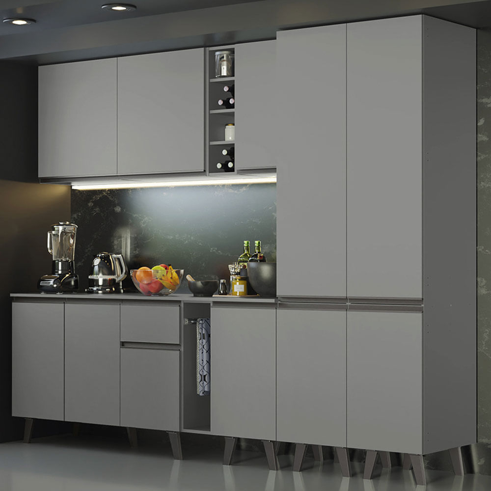 Miniatura Armário de Cozinha Completa 260cm Cinza Nice Madesa 05 Cor:Cinza