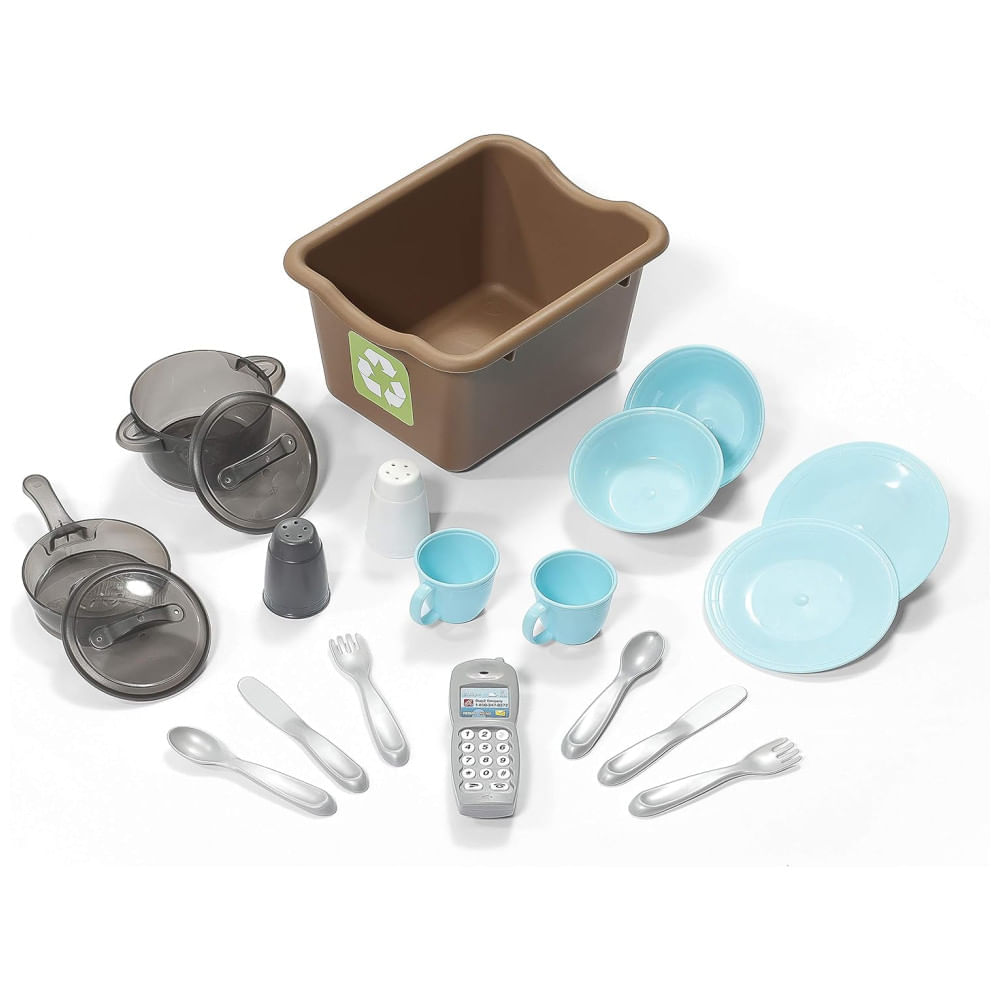Miniatura Cozinha Infantil, Brinquedo Interativo com Luzes e Sons, Plástico Durável, 20 Acessórios, Para Crianças a Partir de 2 Anos, Step2, Cor Areia 110v