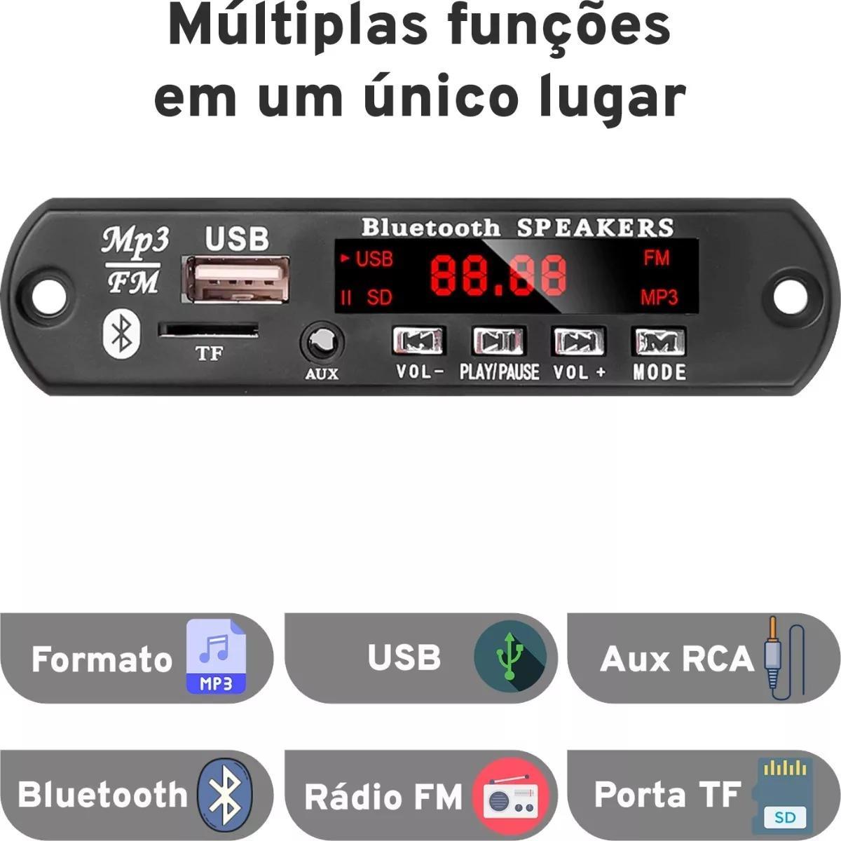 Placa Decodificadora Receiver Mp3 Fm Bluetooth Cartão Sd