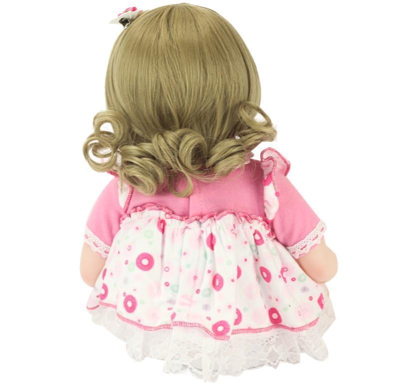Miniatura Boneca Bebê Reborn Loira Vestido De Bolinhas E Acessórios