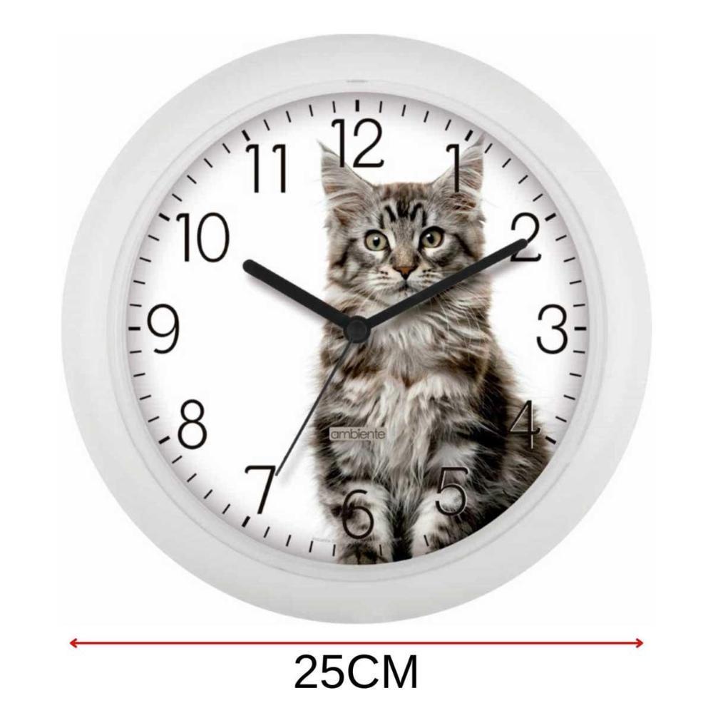 Miniatura Relógio De Parede Ambiente 25Cm Gato 119069-021 Branco