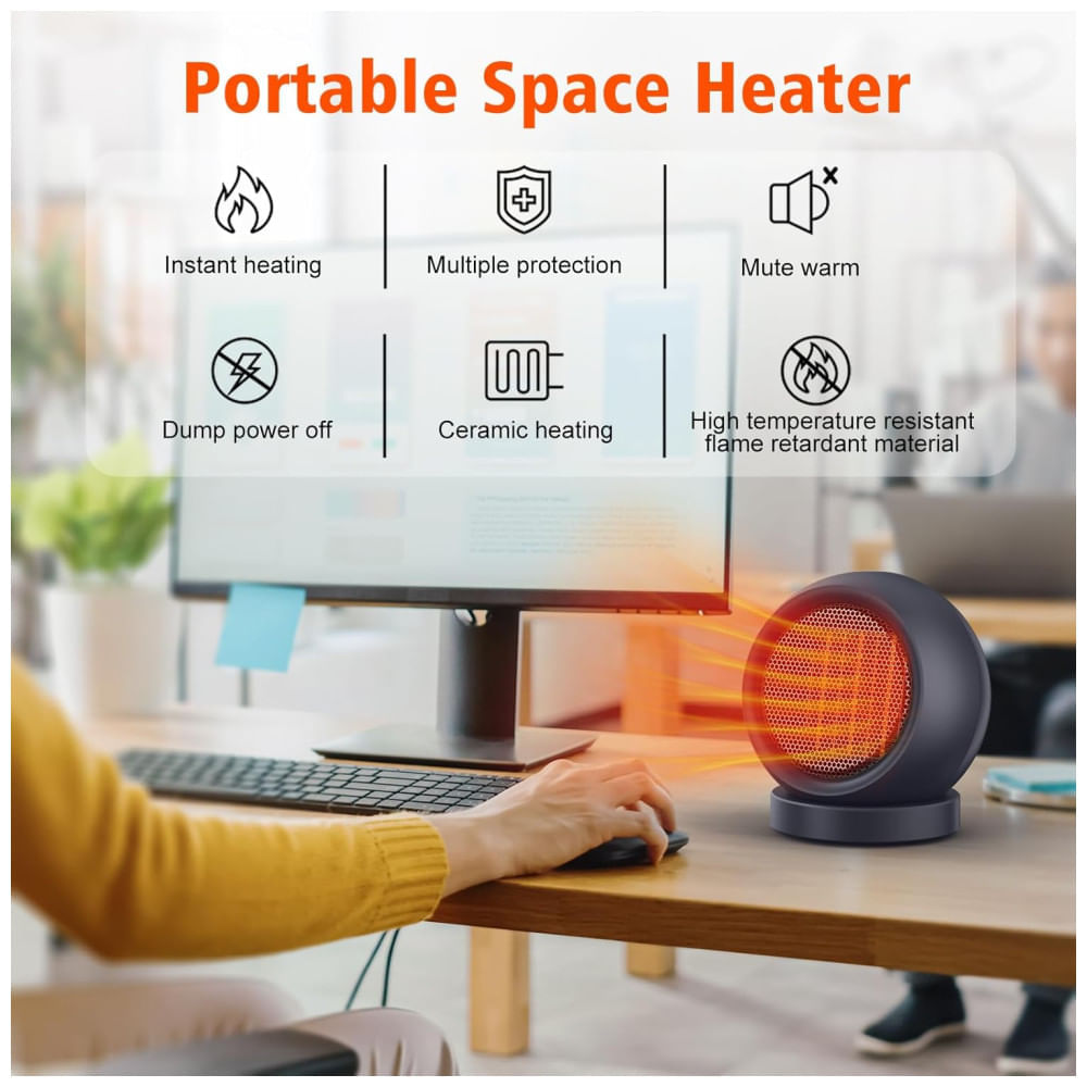 Miniatura Aquecedor de Mesa Coolfor, Eficiente e Rápido, Ideal para Ambientes Internos - Roxo e Prateado - 1200W
