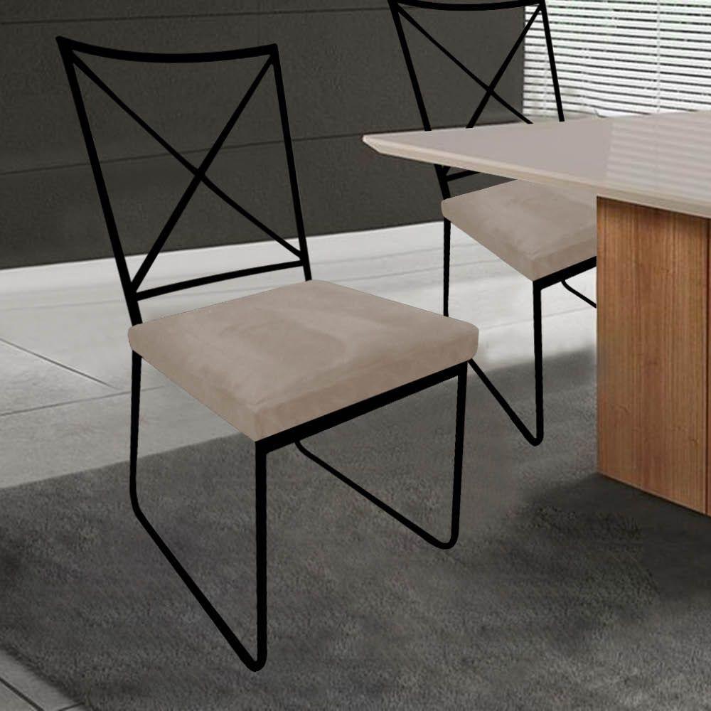 Miniatura Kit 07 Cadeiras De Jantar Clark Industrial Ferro Preto Suede Bege - Amey Decor