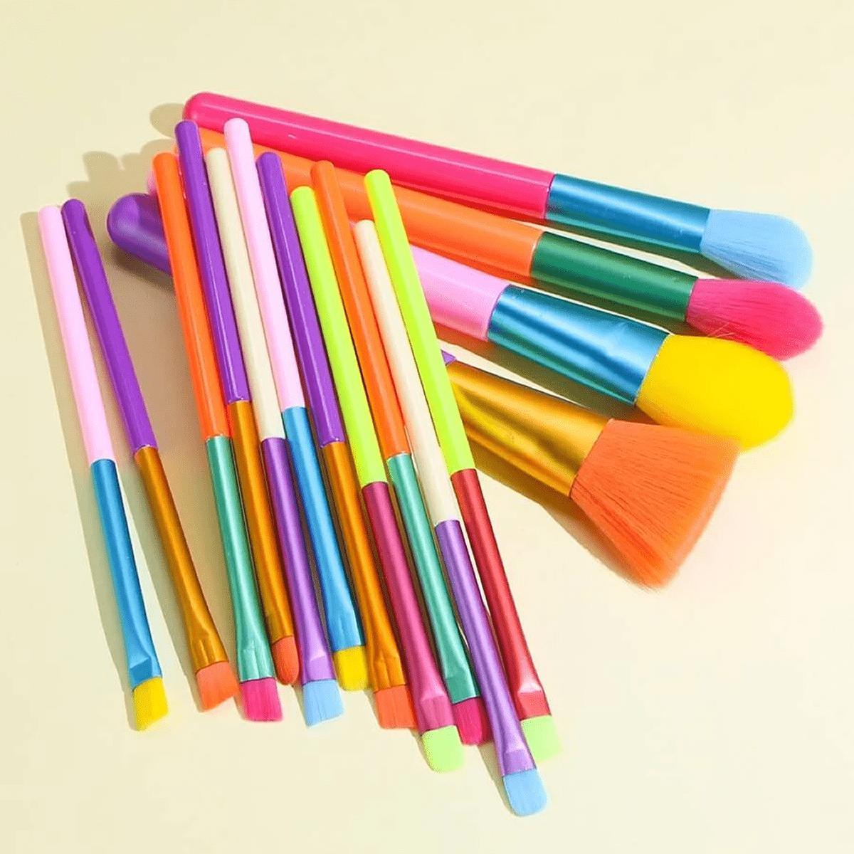 Miniatura Kit Com 15 Pincéis De Maquiagem Profissional Pincel Colorido