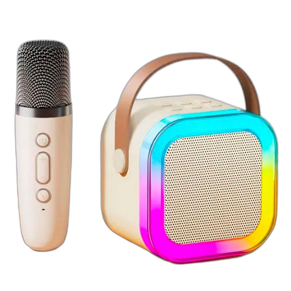 Miniatura Caixa Som Karaokê Portátil Bluetooth Microfone Sem Fio Luz