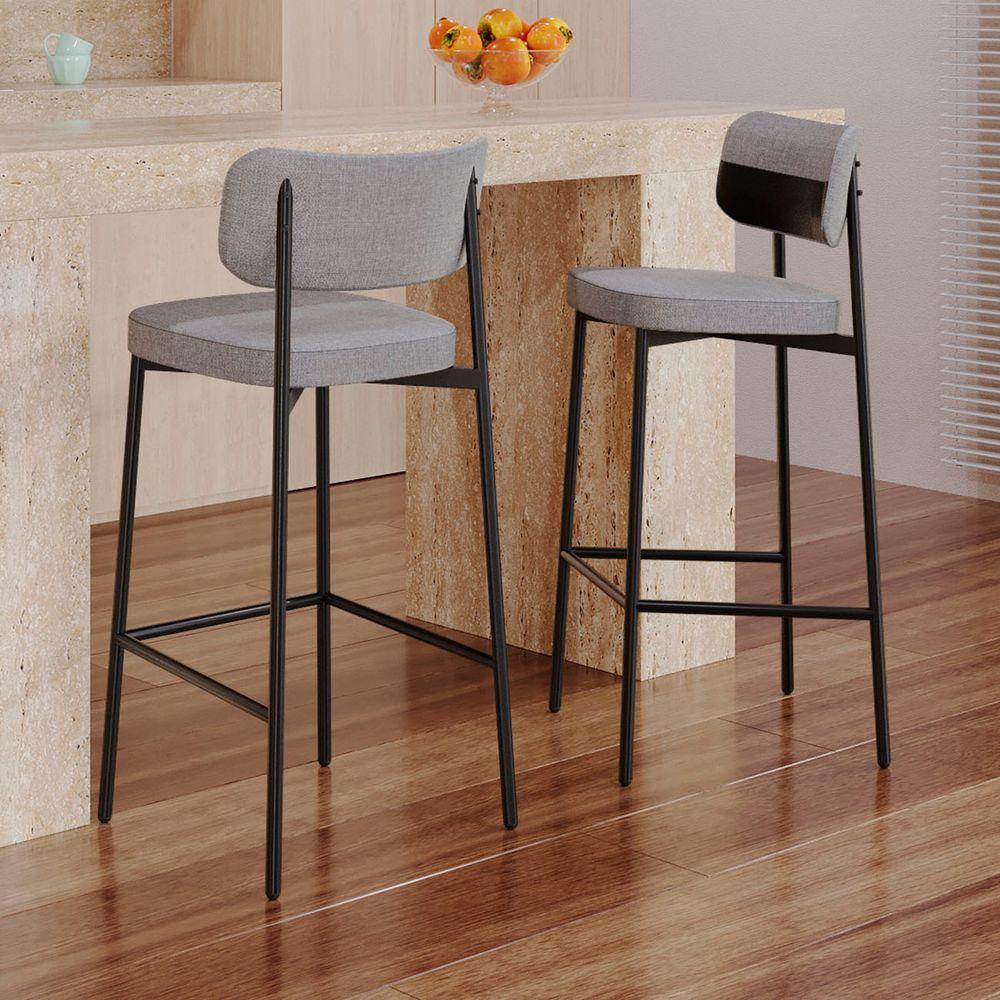 Miniatura Banqueta Alta Bar Estofada Kit 4 Ella M25 Linho Cinza Cl/preto - Mpozenato