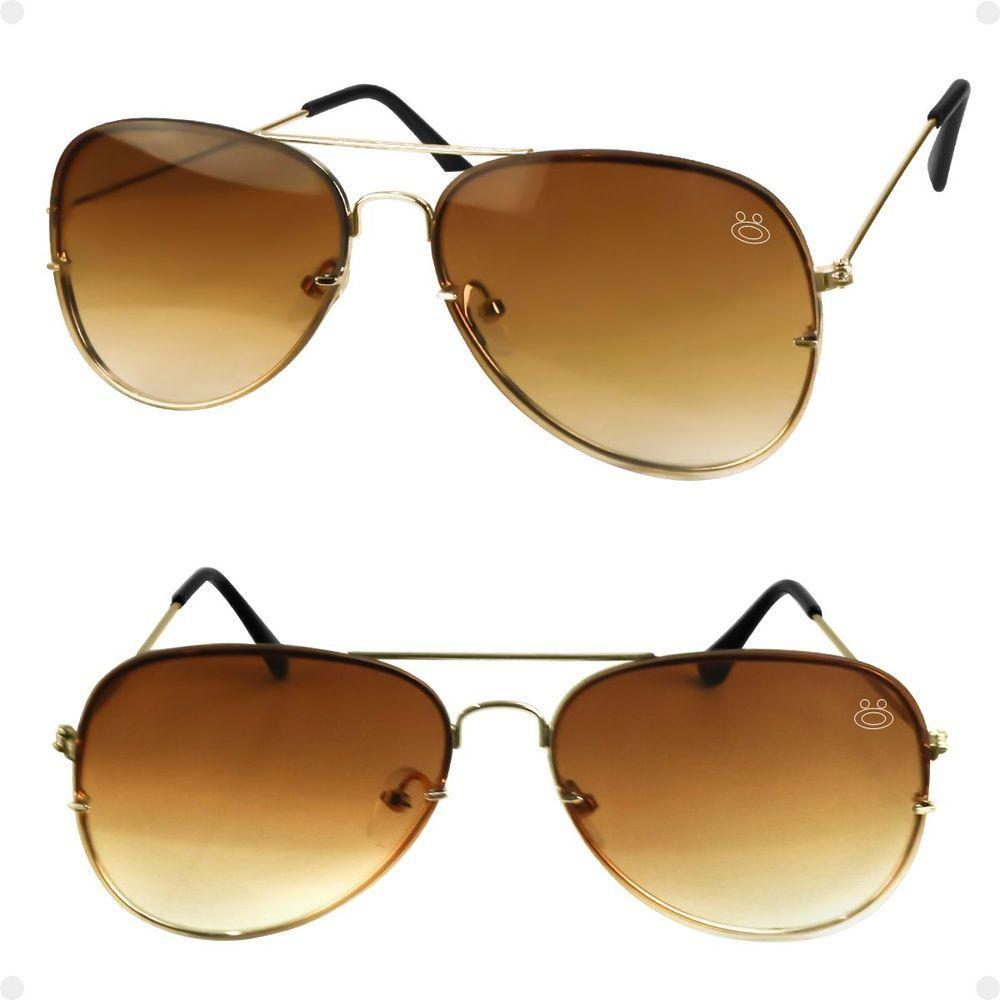 Oculos Sol Feminino Aço Inoxidavel Marrom Aviador + Case Presente Lente Marrom Armação Dourada