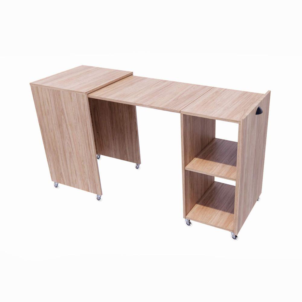 Miniatura Mesa Retrátil Compacta Mdf 15mm Amadeirado Claro Home Office Estudo Otimiza Espaço