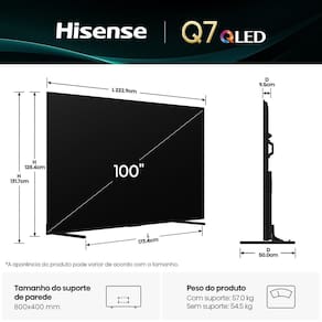 Miniatura Smart TV 100” Hisense 100Q7QG QLED 4K com HDR10+ Dolby Vision Game Mode controle por voz Alexa AirPlay TV 100" HISENSE UHD 4K MINI LED 100Q7QG 100Q70QUA