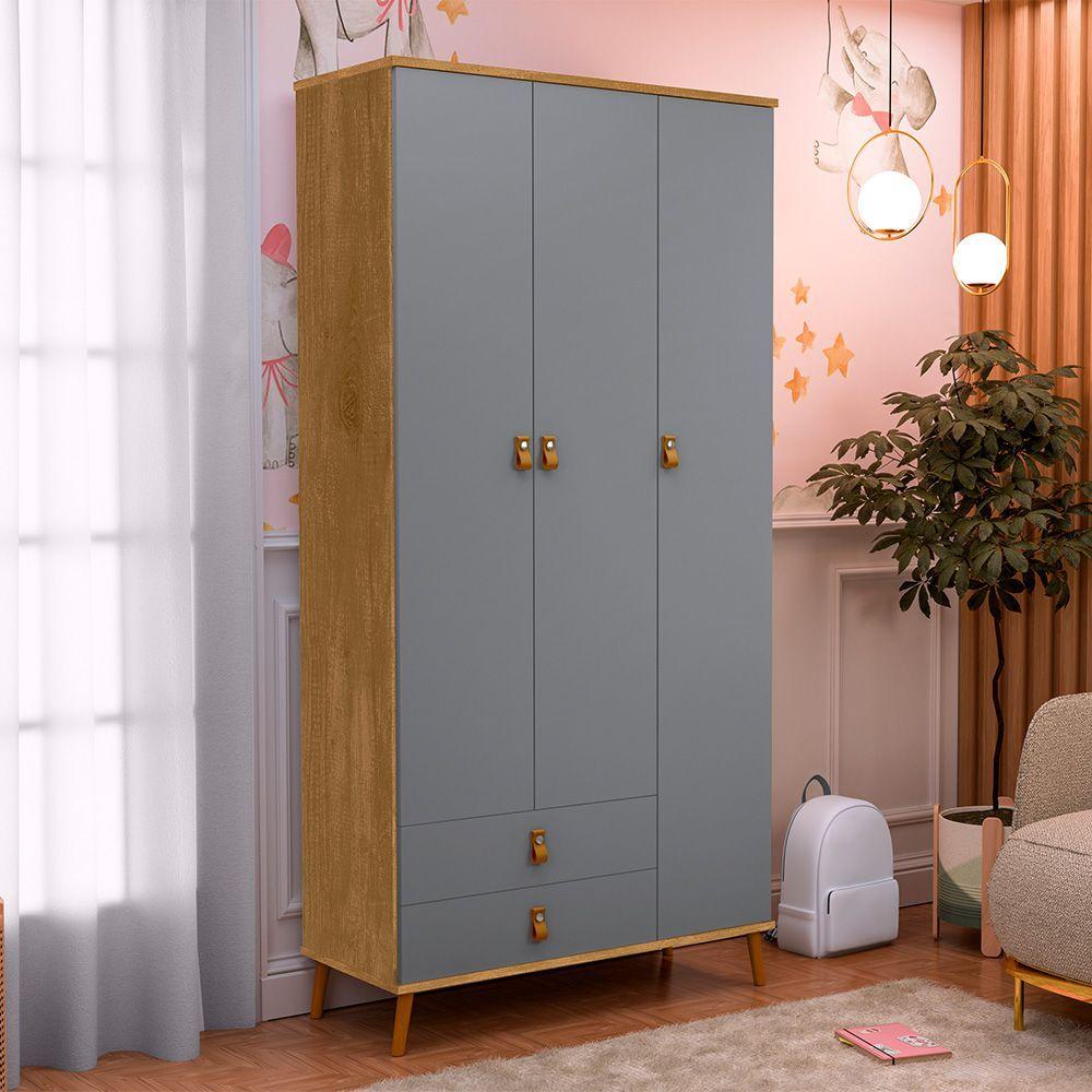 Miniatura Roupeiro Jujuba 3 Portas E 2 Gavetas Em Mdf Cinza - Nature