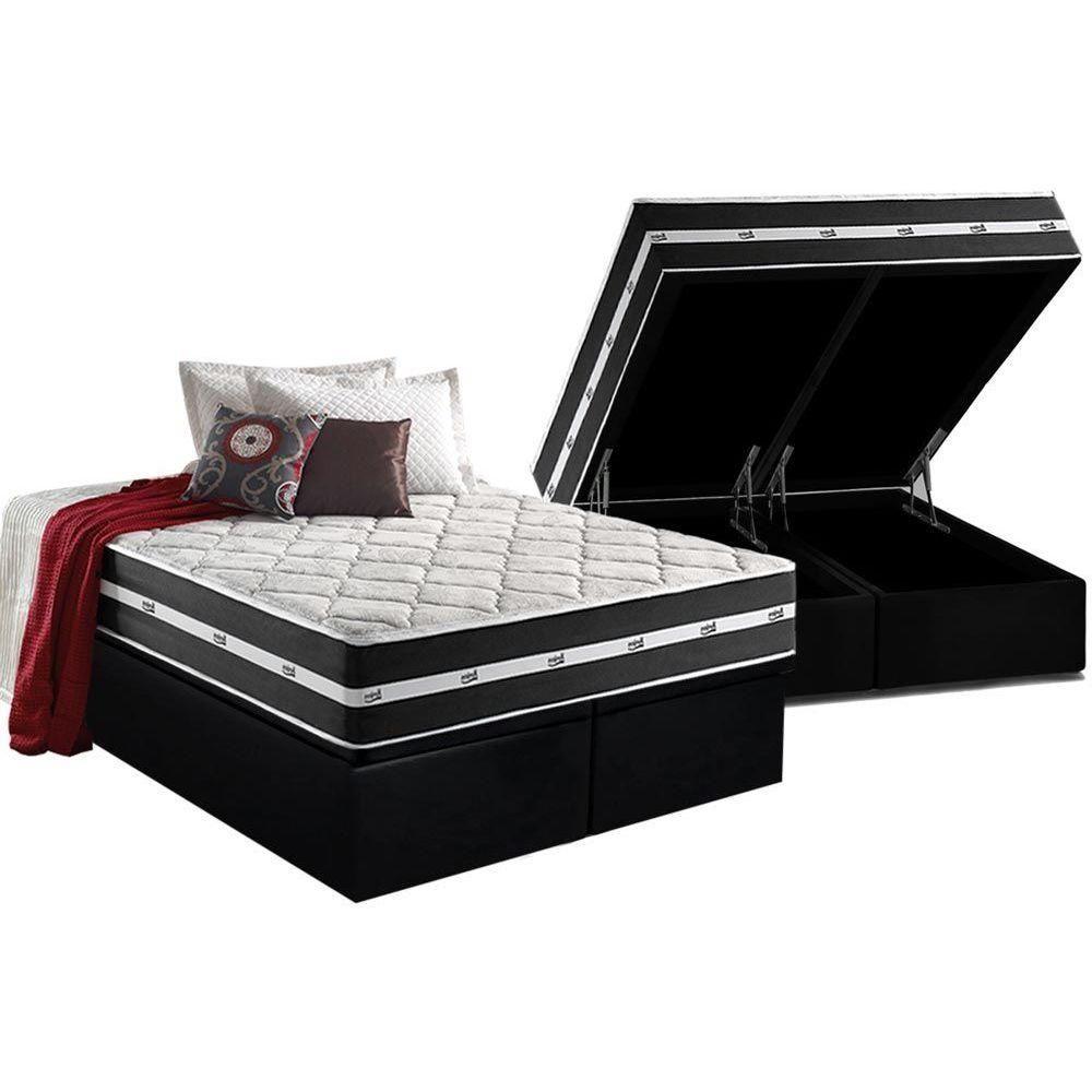 Miniatura Cama Box Baú Queen: Colchão Molas Anjos Masterpocket Ensacadas Classic + Base Black(158X198)