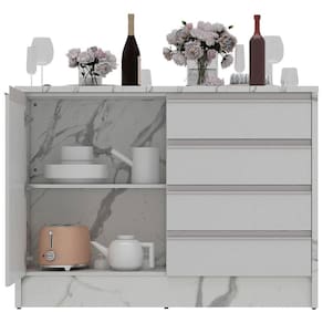 Miniatura Bancada Bartira Gourmet com 1 Porta, 4 Gavetas e 1 Prateleira - 126cm de largura Branco e Thassos