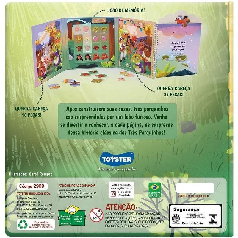 Miniatura Livro Ilustrado Os Três Porquinhos Toyster Com Quebra-Cabeça