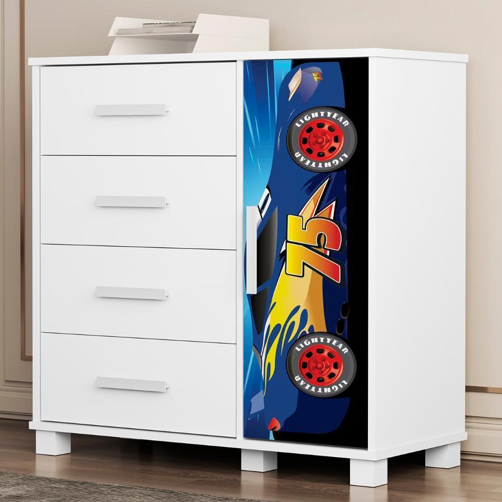 Miniatura Cômoda Infantil Para Quarto 80cm 4 Gavetas Carro Azul Z53 - Mpozenato