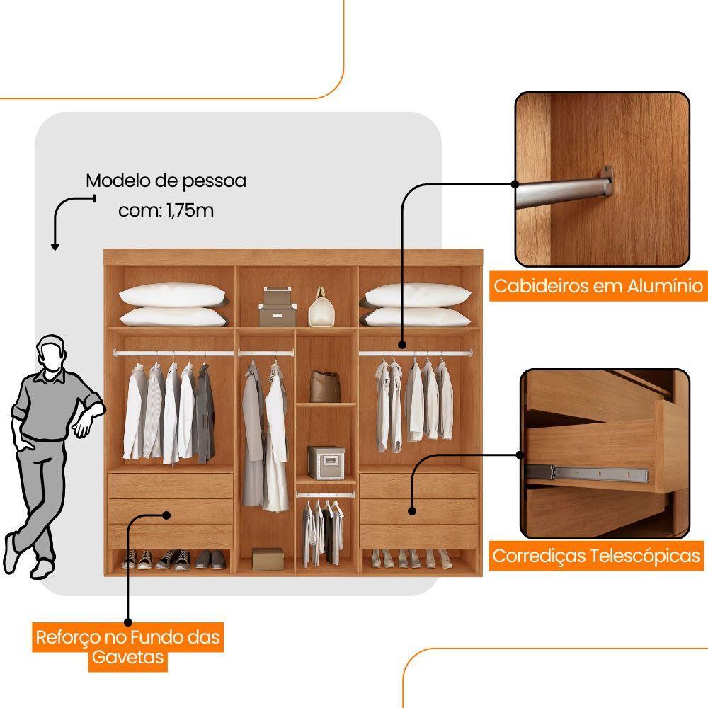 Guarda Roupa Casal Coliseu Mdf 6 Pts 6 Gvts Moderna Mobília Naturalle