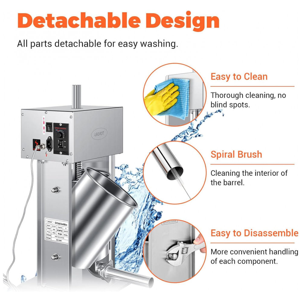 Miniatura Máquina Elétrica para Encher Linguiças, Enchedor Elétrico Vertical com 9 Velocidades Ajustáveis em Aço Inoxidável Pesado, Enchedor de Carne para Lingu