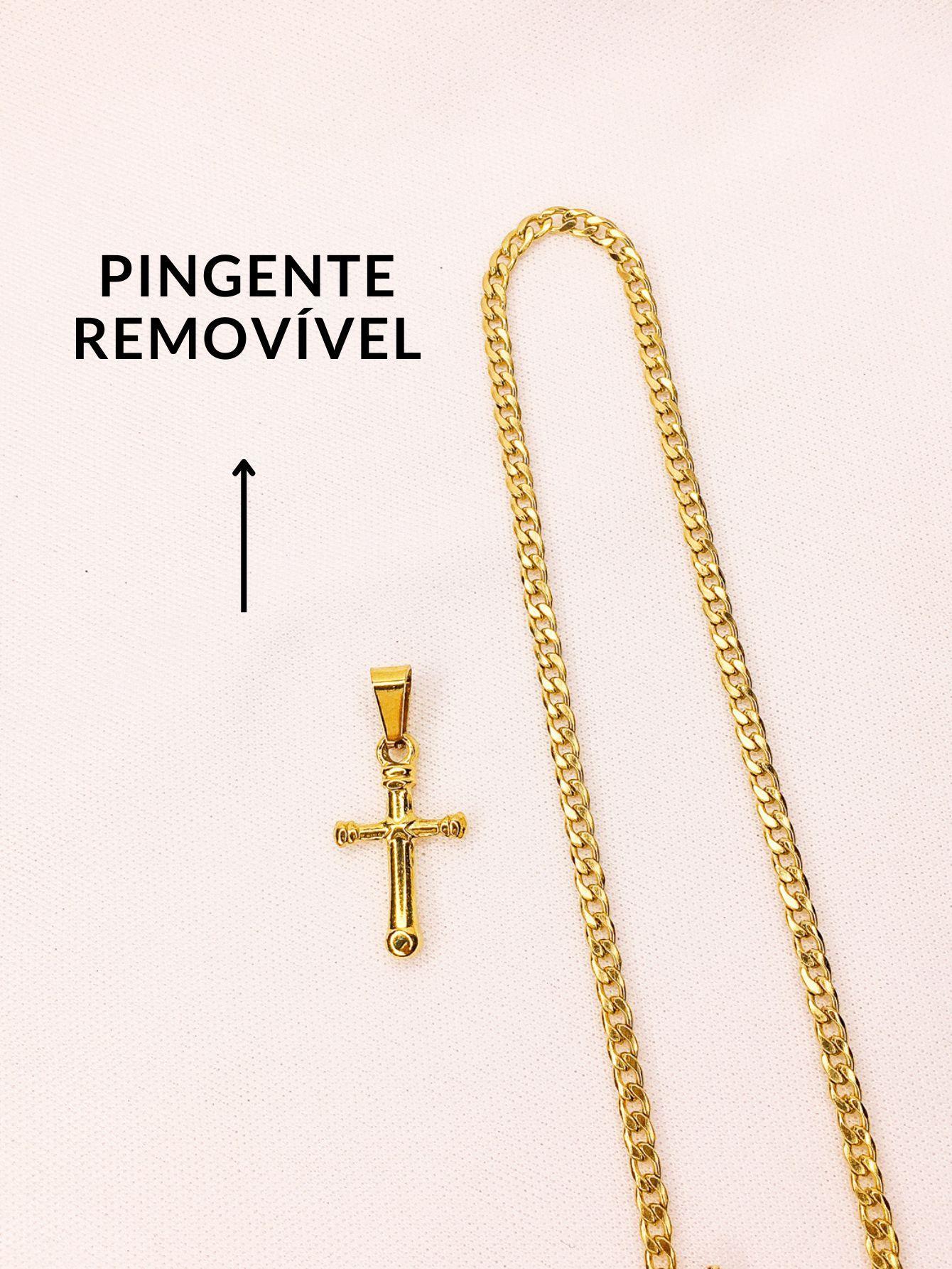 Corrente Cordão Masculino Longo 70Cm Fino 3Mm Crucifixo Cruz