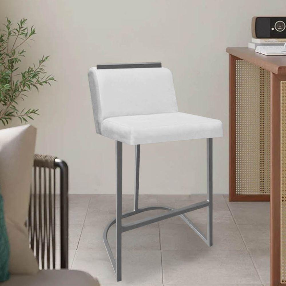 Miniatura Banqueta Com Encosto Ninna Bistrô Cozinha Aplique Ferro Prata Sintético Branco - Ahazzo Móveis