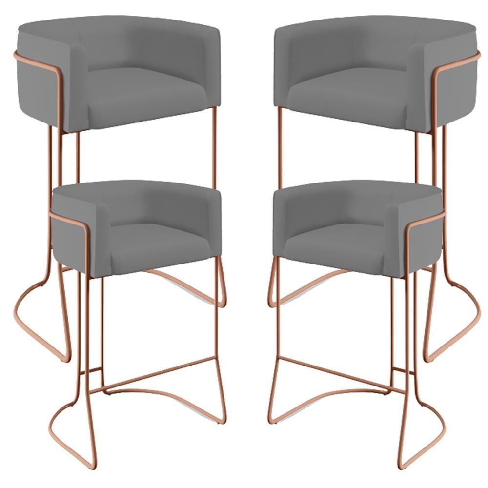 Miniatura Kit 04 Banquetas Fixa Cobre Veludo Cinza C-317